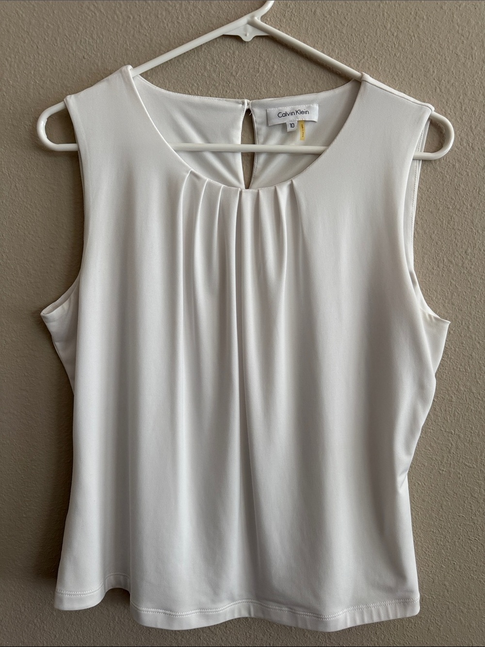 Calvin Klein white Sleeveless Pleated Neck Camisole